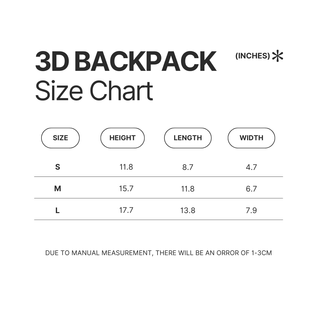 3D Backpack Size Chart - Buffy The Vampire Slayer Shop